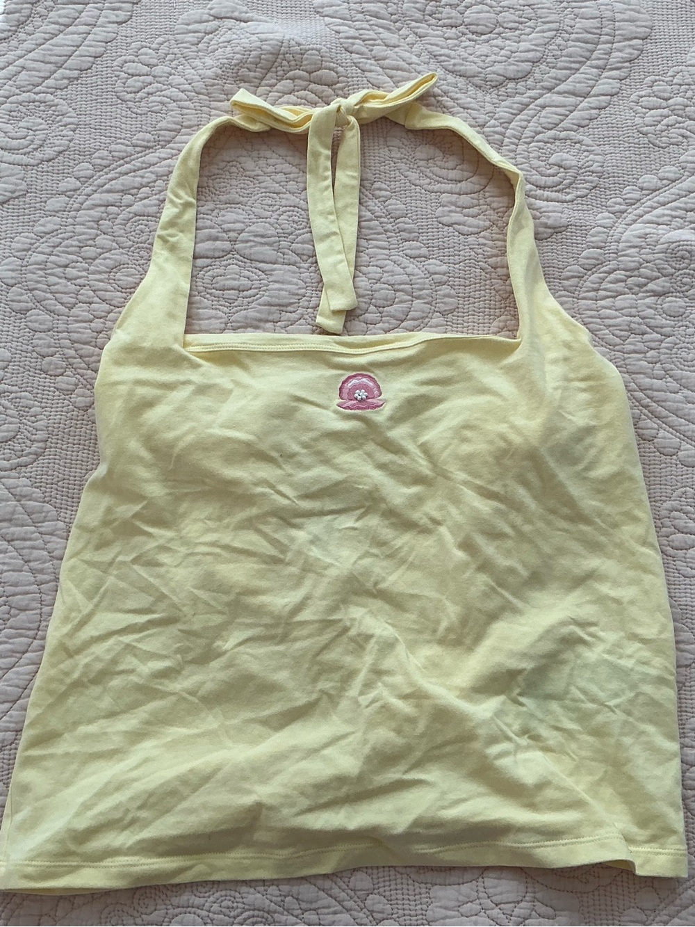 Hollister Yellow Halter Crop Top with Pink Logo